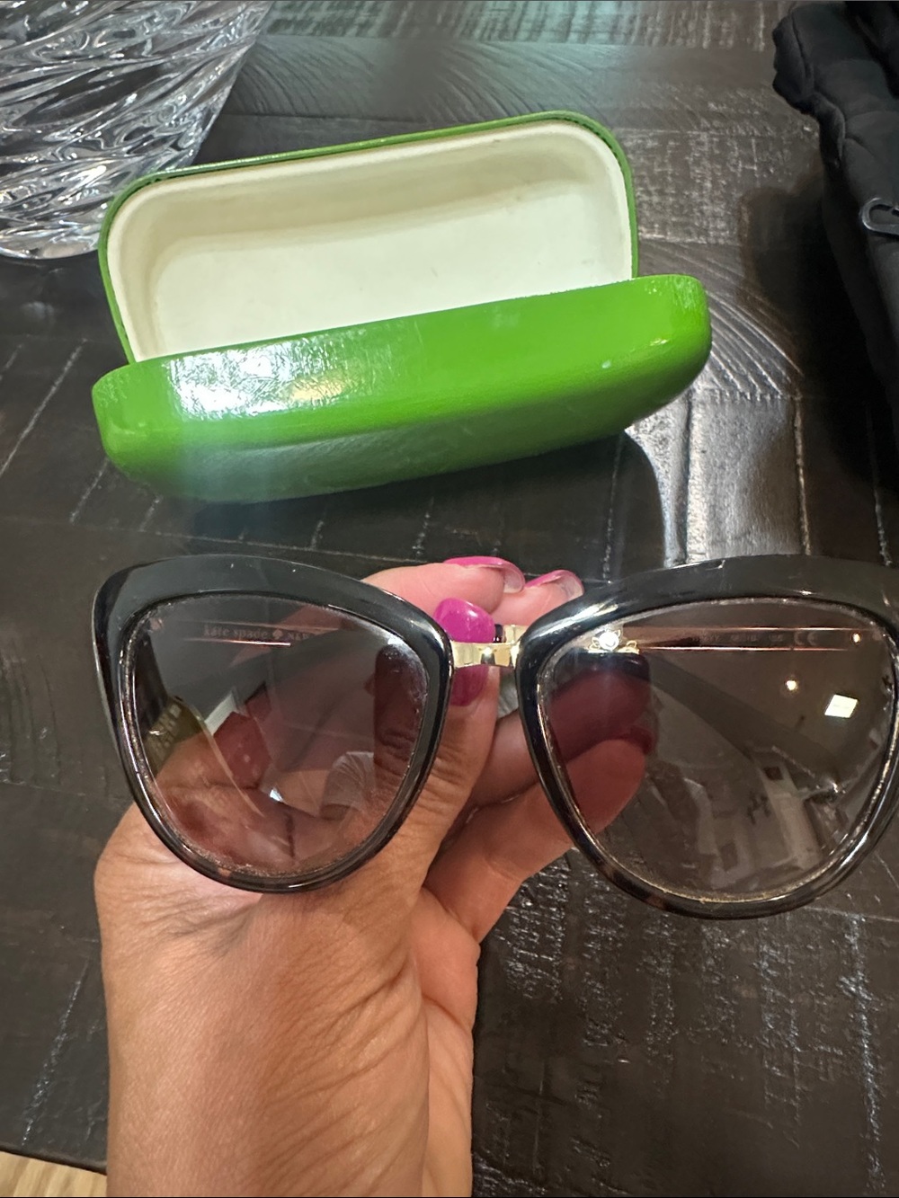 kate spade Black Cat-Eye Sunglasses with Brown Gradient Lenses